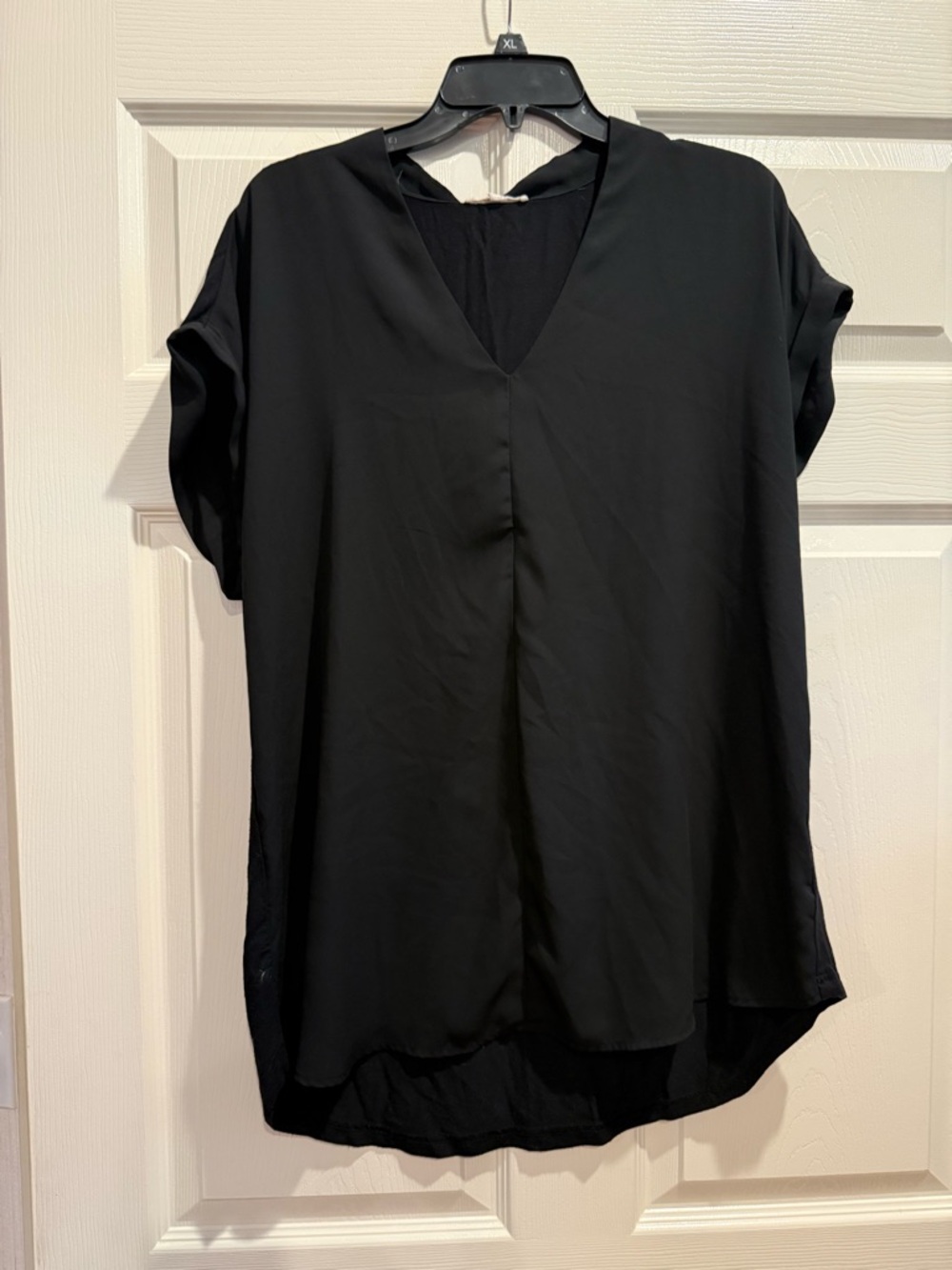 Pleione Black V-Neck Short Sleeve Blouse